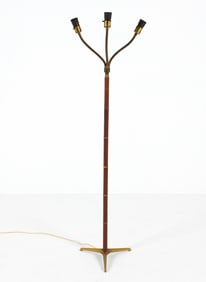 DANISH TEAK & BRASS TRIPOD FLOOR LAMP