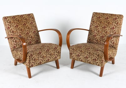 PAIR HALABALA STYLE BEECH & WOOL LOUNGE CHAIRS