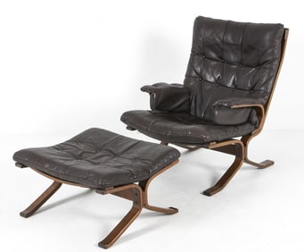 NORWEGIAN BENTWOOD LEATHER LOUNGE CHAIR & OTTOMAN