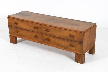 MID-CENUTRY SWISS WALNUT BRUTALIST LOW CHEST