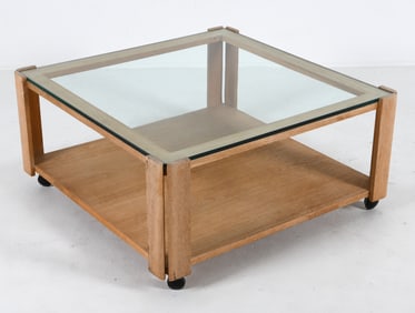 DANISH OAK & GLASS COFFEE TABLE C. 1970S