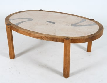 TUE POULSEN FOR HASLEV OAK & TILE COFFEE TABLE