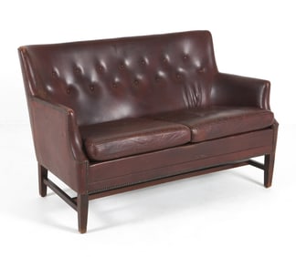 MID-CENTURY SCANDINAVIAN LEATHER LOVE SEAT SOFA