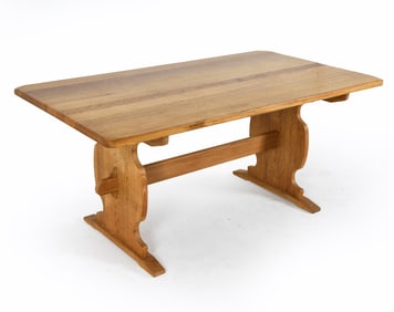 KJAERNULF STYLE DANISH OAK TRESTLE DINING TABLE