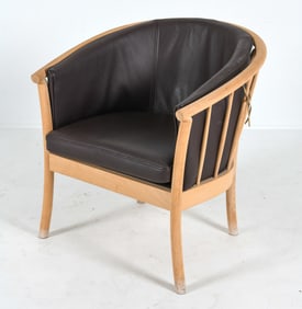 HURUP MOBLER BEECH & LEATHER LOUNGE CHAIR C. 1970S