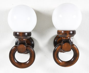 POLISH BEECH DOOR KNOCKER WALL SCONCES C. 1970
