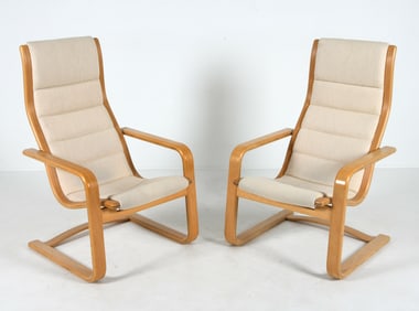 PAIR SWEDESE 'LAMELLO' BEECH LOUNGE CHAIRS
