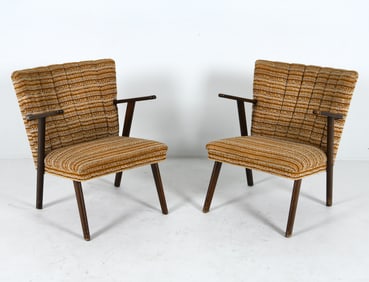 PAIR OF DANISH BEECH & WOOL EASY CHAIRS C. 1960S