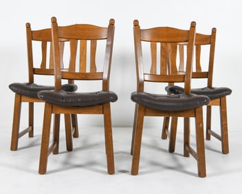 (4) DUTCH OAK & LEATHER DINING CHAIRS C. 1970S