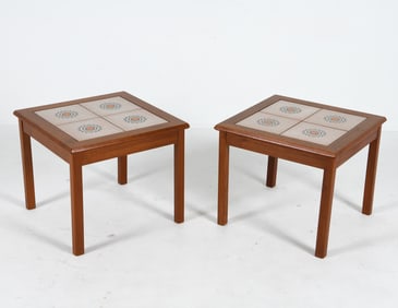 PAIR DANISH TEAK & TILE SIDE TABLES C. 1960S