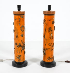 PAIR OF WALLPAPER INK ROLLER TABLE LAMPS