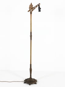 ART DECO BRASS BRIDGE FLOOR LAMP C. 1940S