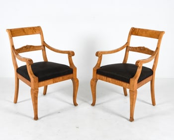 PAIR BIEDERMEIER STYLE BURL MAPLE ARMCHAIRS