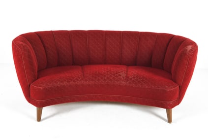 MID-CENTURY DANISH MOHAIR BANANA SOFA C.1950S