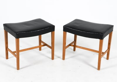 PAIR MID-CENTURY DANISH LEATHER STOOLS / BENCHES