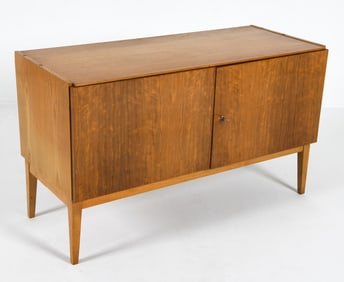 MID-CENTURY POLISH OAK & WALNUT CREDENZA C. 1960S