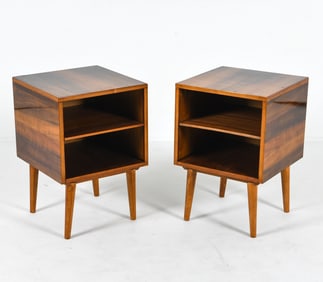 PAIR MID-CENTURY POLISH WALNUT NIGHTSTANDS