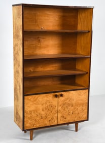 MID-CENTURY POLISH BURL BOOKCASE CABINET