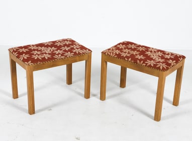 PAIR DANISH BEECH & WOOL STOOLS C. 1960S