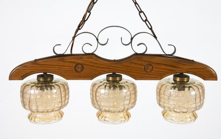 MID-CENTURY CZECH PINE CEILING LIGHT C. 1960S