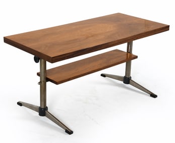 MID-CENTURY POLISH TEAK & CHROME DESK C. 1970S