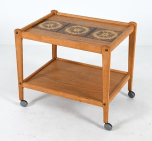 MID-CENTURY DANISH OAK & TILE BAR CART C. 1960S