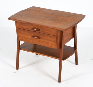 MID-CENTURY DANISH TEAK SEWING SIDE TABLE C. 1970S