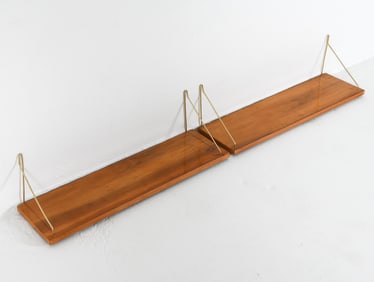 PAIR POLISH WALNUT WALL SHELVES C. 1970S