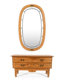 KJAERNULF STYLE DANISH OAK LOW CHEST & MIRROR