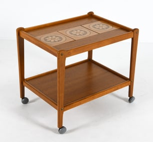 MID-CENTURY DANISH TEAK & TILE BAR CART C. 1960S
