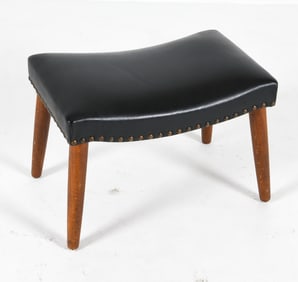 MID-CENTURY DANISH TEAK & LEATHER FOOTSTOOL