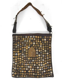 MOROCCAN LEATHER & COIN WATER CARRIER BAG