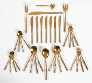 VINTAGE NICKEL BRONZE FAUX BAMBOO FLATWARE