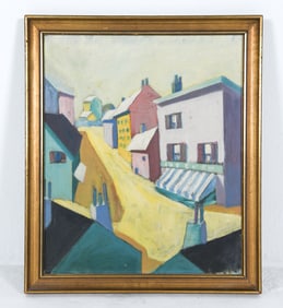 DANISH 20TH C. MODERNIST STREET SCENE O/C