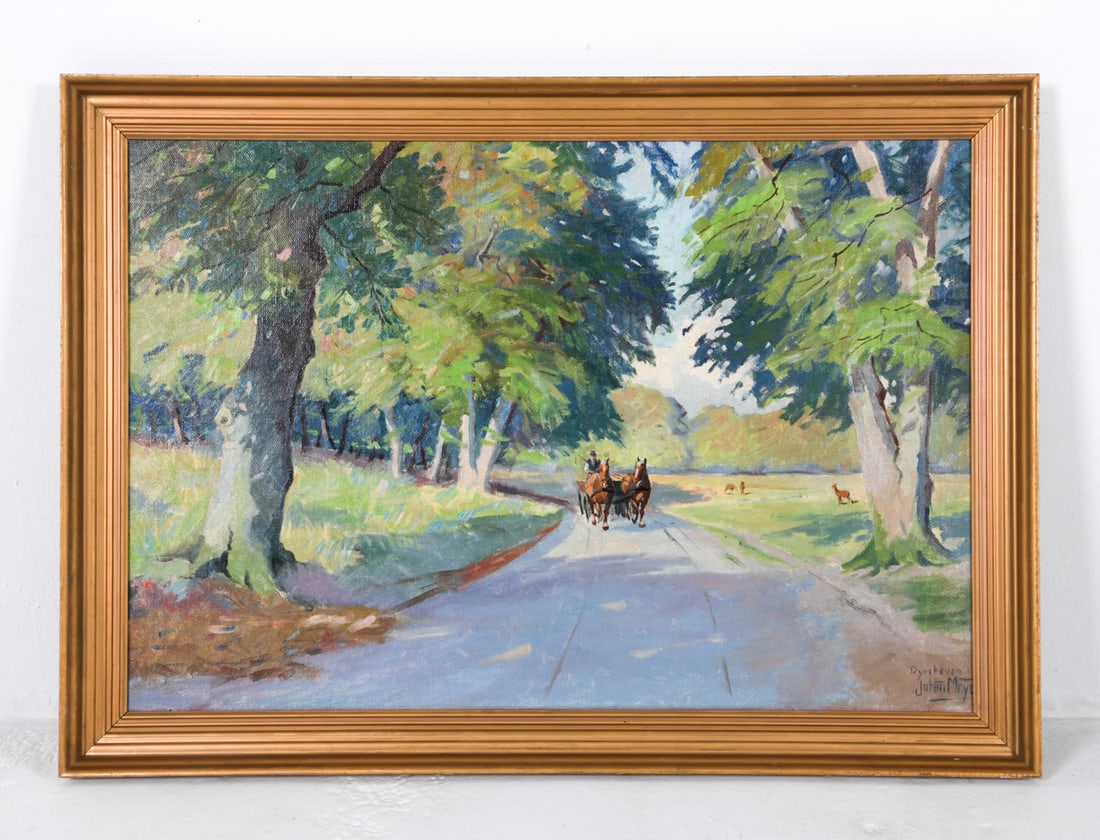JOHANNES MEYER ANDERSEN (DANISH 1918-2005) O/C: Signed to lower corner. Dimensions: H 30" x W 42" Canvas: H 26" x W 38" Condition: Light nicks and scuffs to gilt frame. Painting presents well overall. CLA105