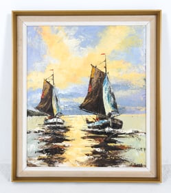 E. BERG 20TH C. SAILING SHIP O/C PAINTING