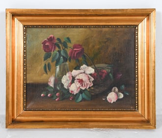 20TH C. DANISH FLORAL STILL LIFE O/C PAINTING