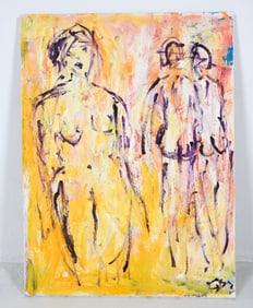 MODERNIST ABSTRACT NUDE O/C PAINTING