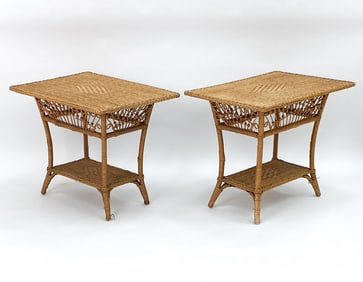 PAIR OF RALPH LAUREN BAMBOO & RATTAN SIDE TABLES
