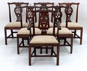 (6) CHIPPENDALE STYLE HAND-CARVED MAHOGANY CHAIRS