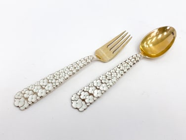 ANTON MICHELSEN DANISH STERLING ENAMEL FORK SPOON