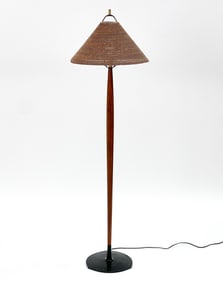MID-CENTURY WALNUT FLOOR LAMP CARDBOARD SHADE