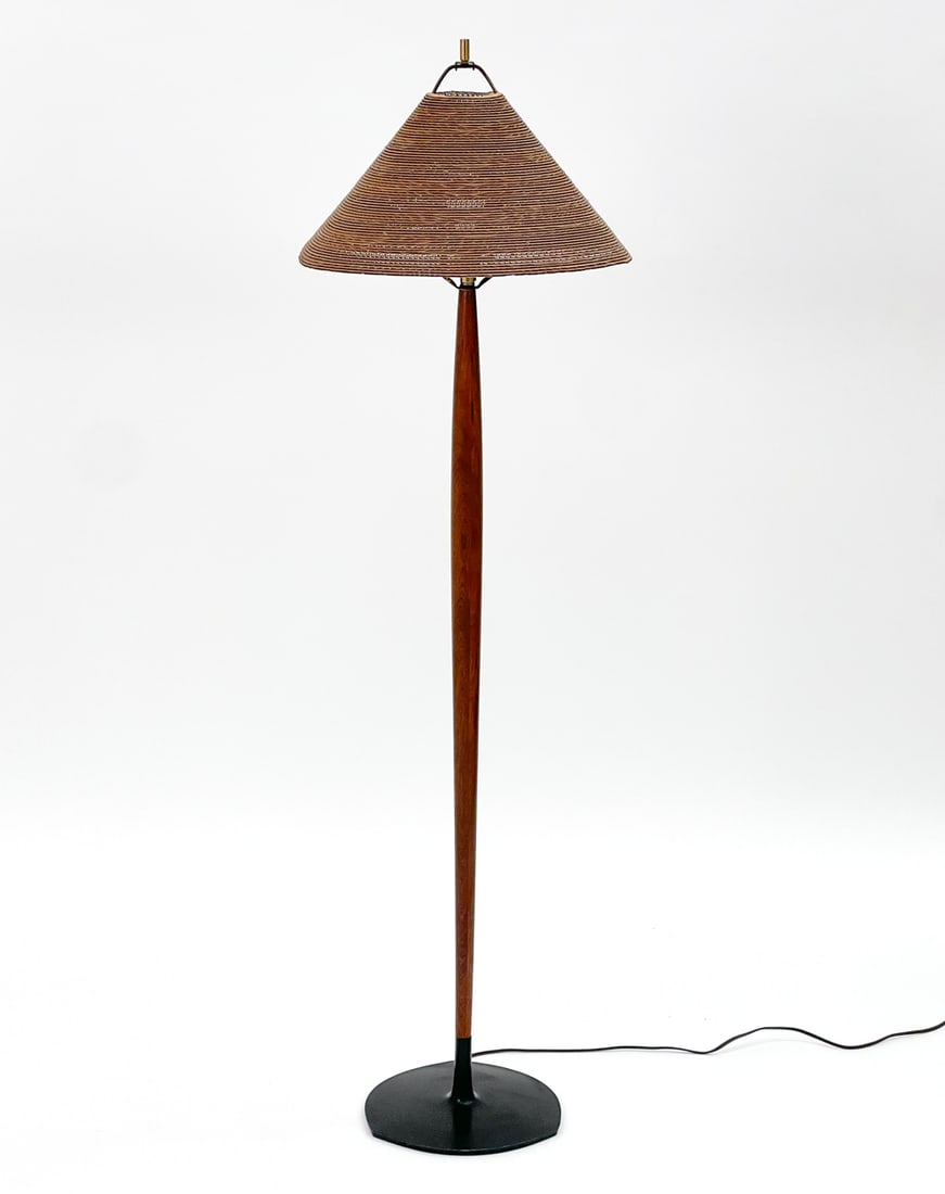 MID-CENTURY WALNUT FLOOR LAMP CARDBOARD SHADE (1 of 13)