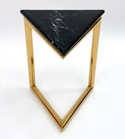 JONATHAN ADLER MARBLE & BRASS TRIANGLE SIDE TABLE