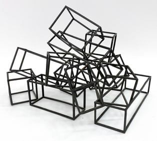 STEEL ABSTRACT CUBE SCULPTURE