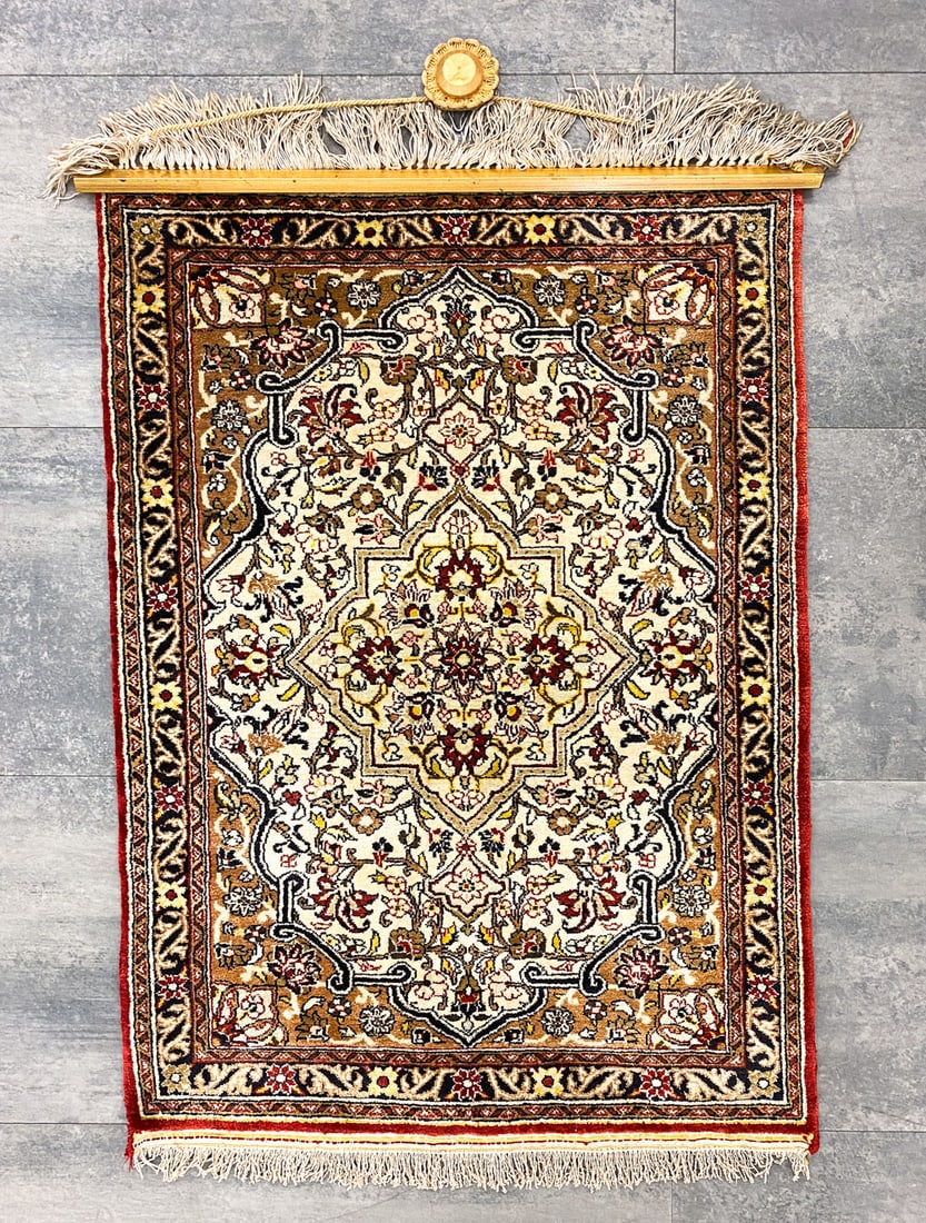 TURKISH RUG: Dimensions: H 33" x L 25" Condition: Wear consistent with age and use.