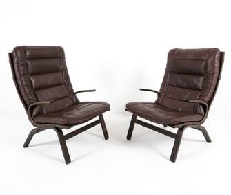 PAIR OF FARSTRUP 'MILJO' BEECH & LEATHER CHAIRS