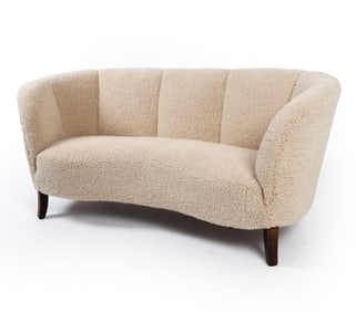 VIGGO BOESEN STYLE LAMBS WOOL BANANA SOFA C. 1960S