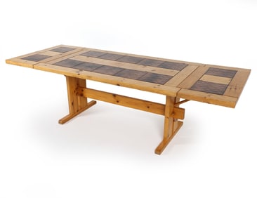 DANISH PINE & TILE DROP LEAF DINING TABLE C. 1960S