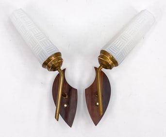 PAIR OF SWEDISH BRASS & ROSEWOOD WALL SCONCES